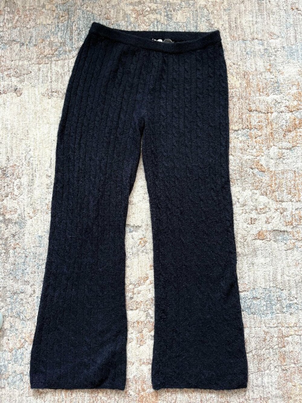H&M Divided L Navy Blue Cable Knit High Rise Straight Leg Pants
